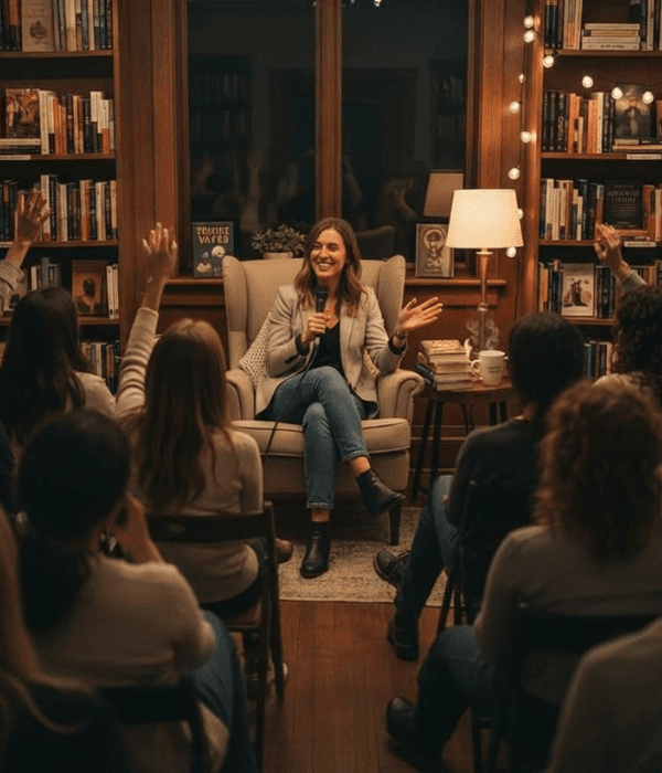 An author speaking to readers at a book event