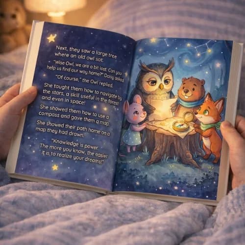 A child reading an illustrated children's book