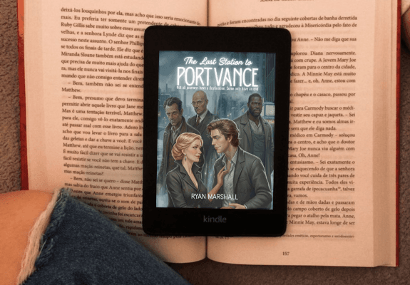 A published ebook displayed on a Kindle beside its print edition